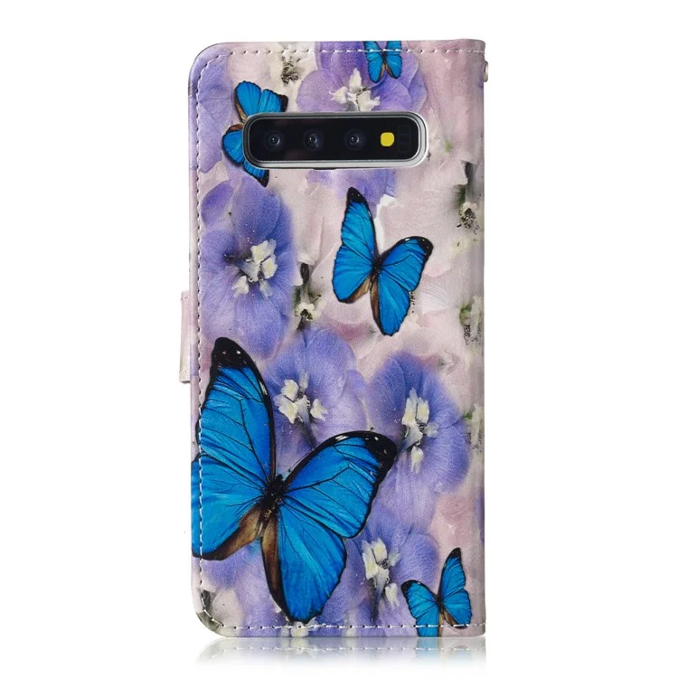 Für Samsung Galaxy S10 Prägiengemusterte Leder Brieftasche Telefonabdeckung - Blauer Schmetterling