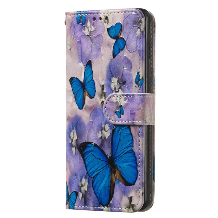 Para Samsung Galaxy S10 en Buque de Billetera de Cuero Estampado de Billetera de Cuero - Mariposa Azul