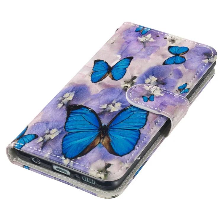 Para Samsung Galaxy S10 en Buque de Billetera de Cuero Estampado de Billetera de Cuero - Mariposa Azul