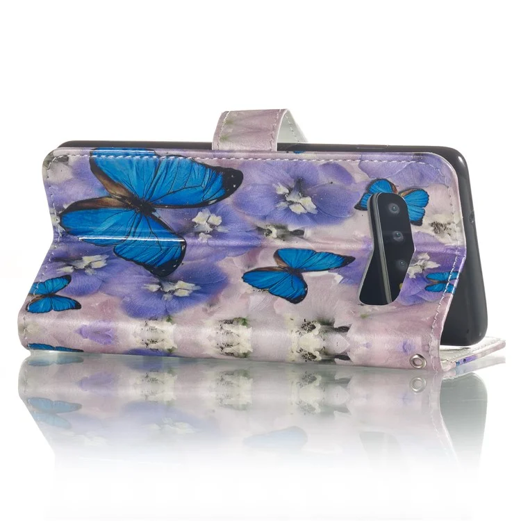 Para Samsung Galaxy S10 en Buque de Billetera de Cuero Estampado de Billetera de Cuero - Mariposa Azul