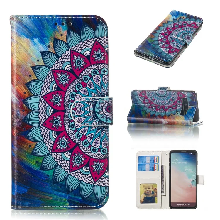 For Samsung Galaxy S10 Embossment Patterned Leather Wallet Phone Cover - Mandala Flower