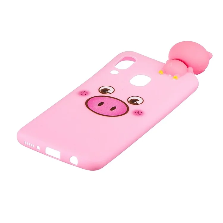 Pattern Printing TPU Gel Mobile Casing for Samsung Galaxy A40 with 3D Animal Doll - Pig