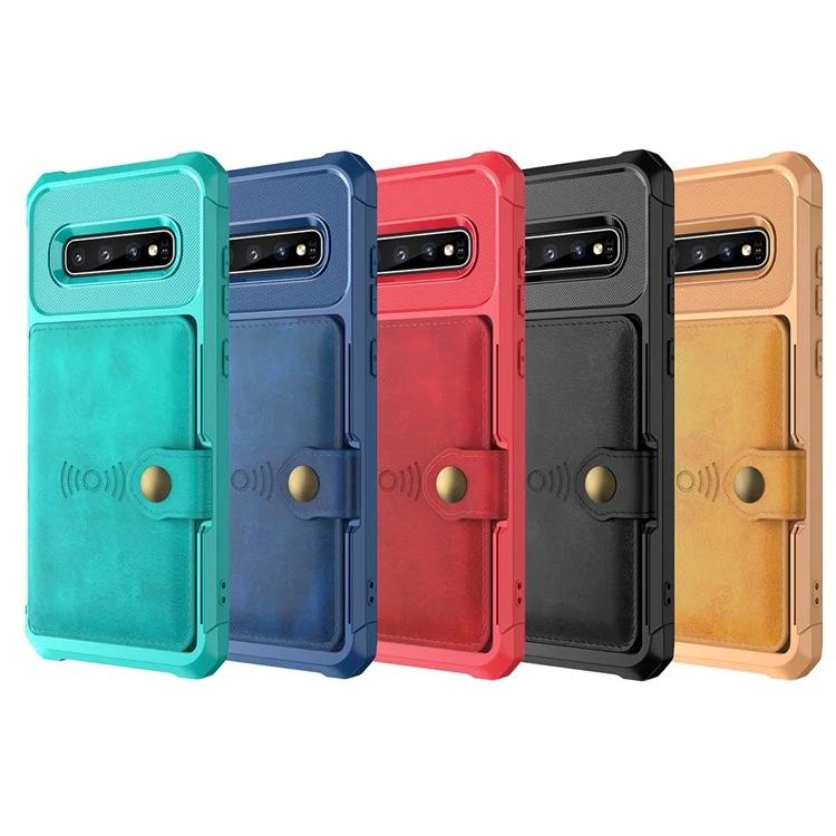 Per Samsung Galaxy S10 PU Leather Coated TPU Wallet Kickstand Case con Built-in Magnetic Sheet - Nero