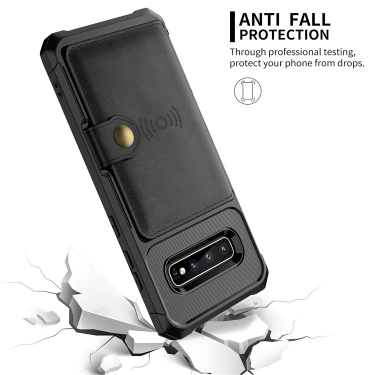 Per Samsung Galaxy S10 PU Leather Coated TPU Wallet Kickstand Case con Built-in Magnetic Sheet - Nero
