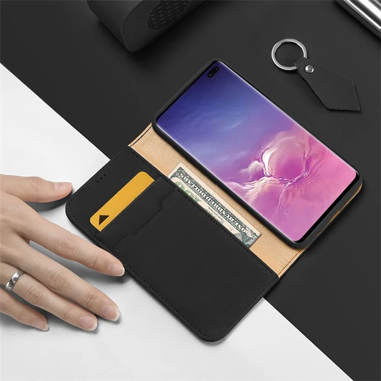 DUX DUCIS Wish Series para Samsung Galaxy S10 Plus Wallet Design Stand Function Genuine Leather Case (CNAS / CMA Certified) - Preto