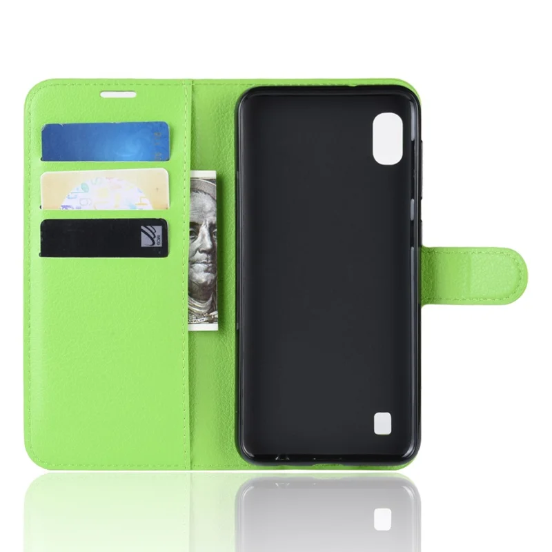 Litchi Skin PU Leather Wallet Mobile Phone Case for Samsung Galaxy A10 - Green