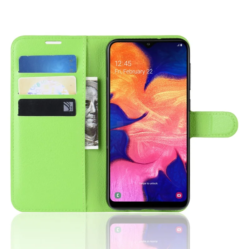 Litchi Skin PU Leather Wallet Mobile Phone Case for Samsung Galaxy A10 - Green