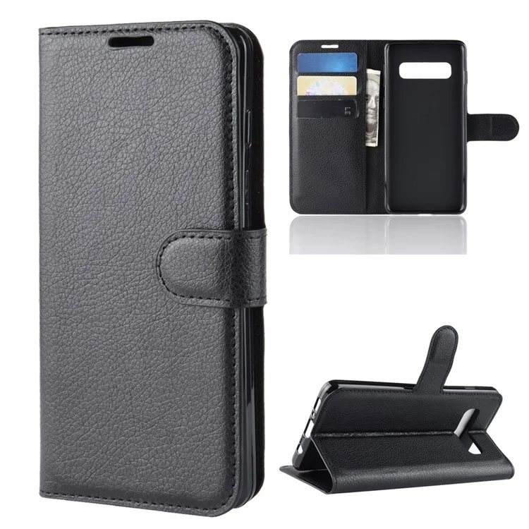 For Samsung Galaxy S10 5G Litchi Skin PU Leather Wallet Cell Phone Cover - Black