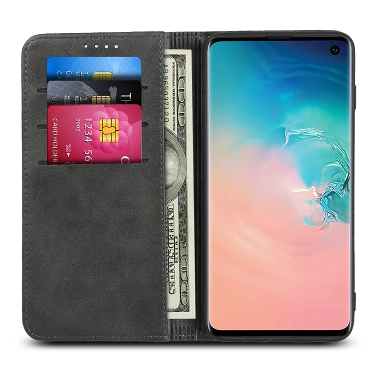 Caso de Carteira de Couro Absorvido Automaticamente Para o Samsung Galaxy S10 - Preto