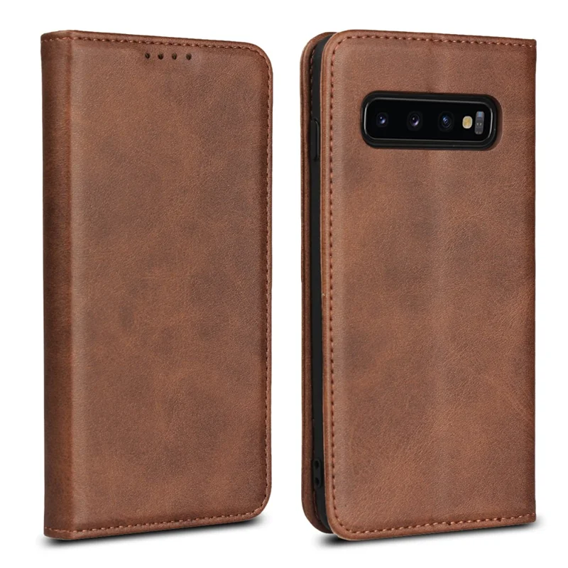 Auto-absorbed Leather Wallet Stand Case for Samsung Galaxy S10 - Coffee
