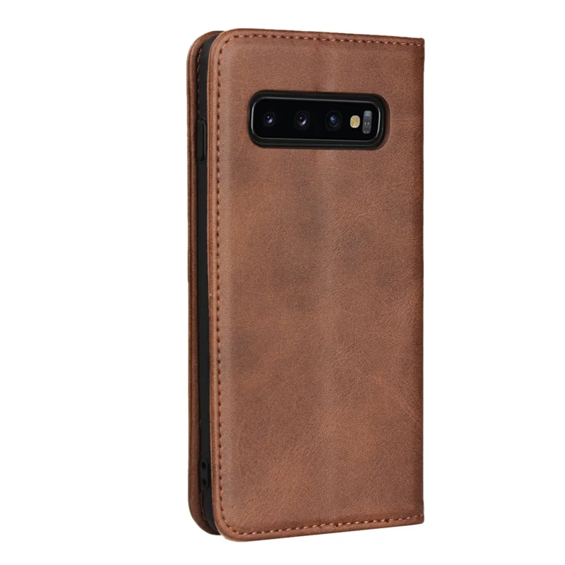 Auto-absorbed Leather Wallet Stand Case for Samsung Galaxy S10 - Coffee