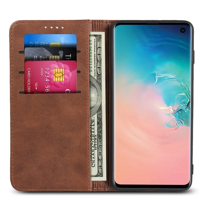 Auto-absorbed Leather Wallet Stand Case for Samsung Galaxy S10 - Coffee