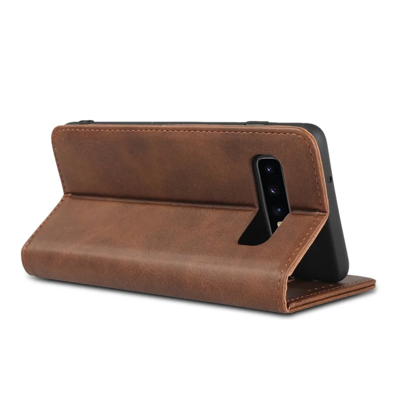 Auto-absorbed Leather Wallet Stand Case for Samsung Galaxy S10 - Coffee