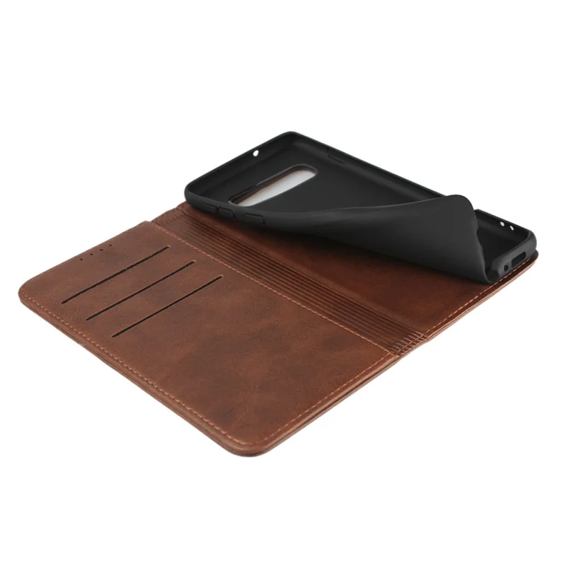 Auto-absorbed Leather Wallet Stand Case for Samsung Galaxy S10 - Coffee