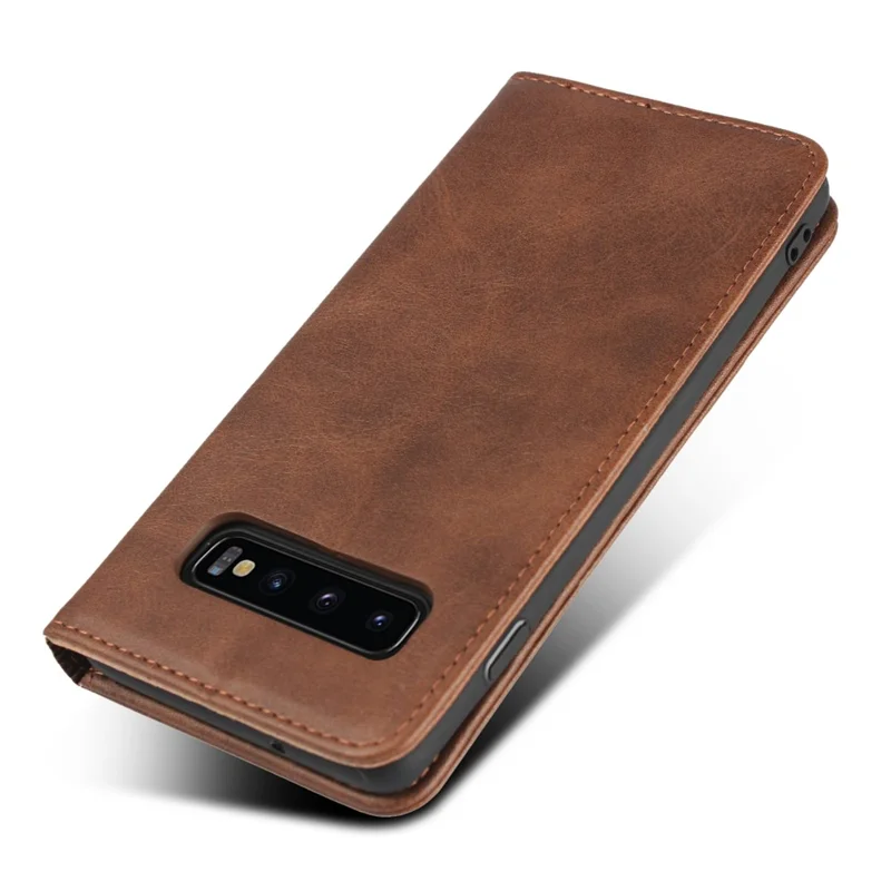 Auto-absorbed Leather Wallet Stand Case for Samsung Galaxy S10 - Coffee
