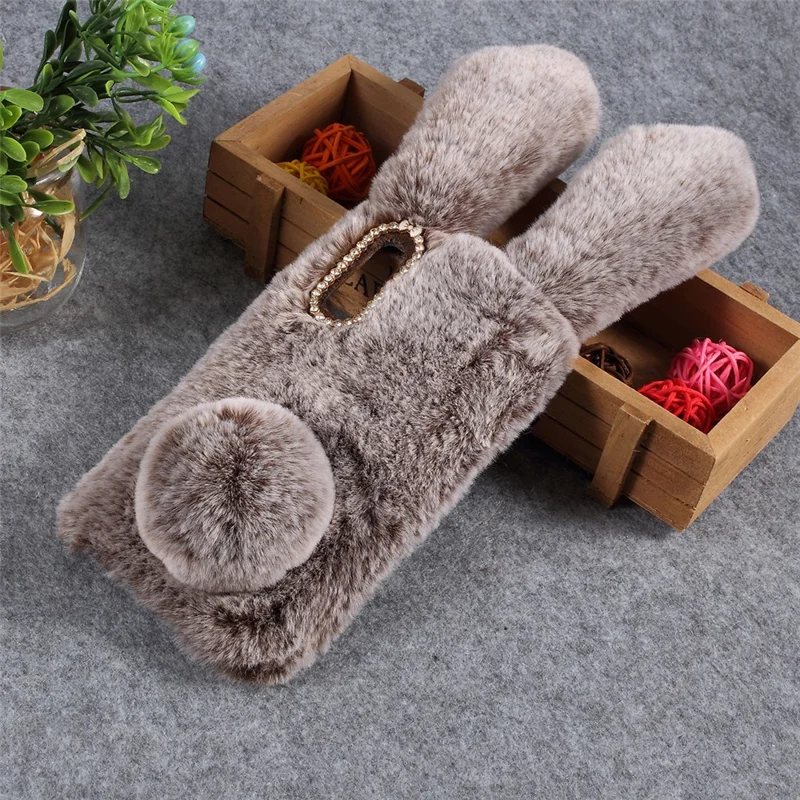 For Samsung Galaxy A50 / A50s / A30s Rabbit Shape Fluffy Fur Coated Rhinestone TPU Mobile Shell - Coffee