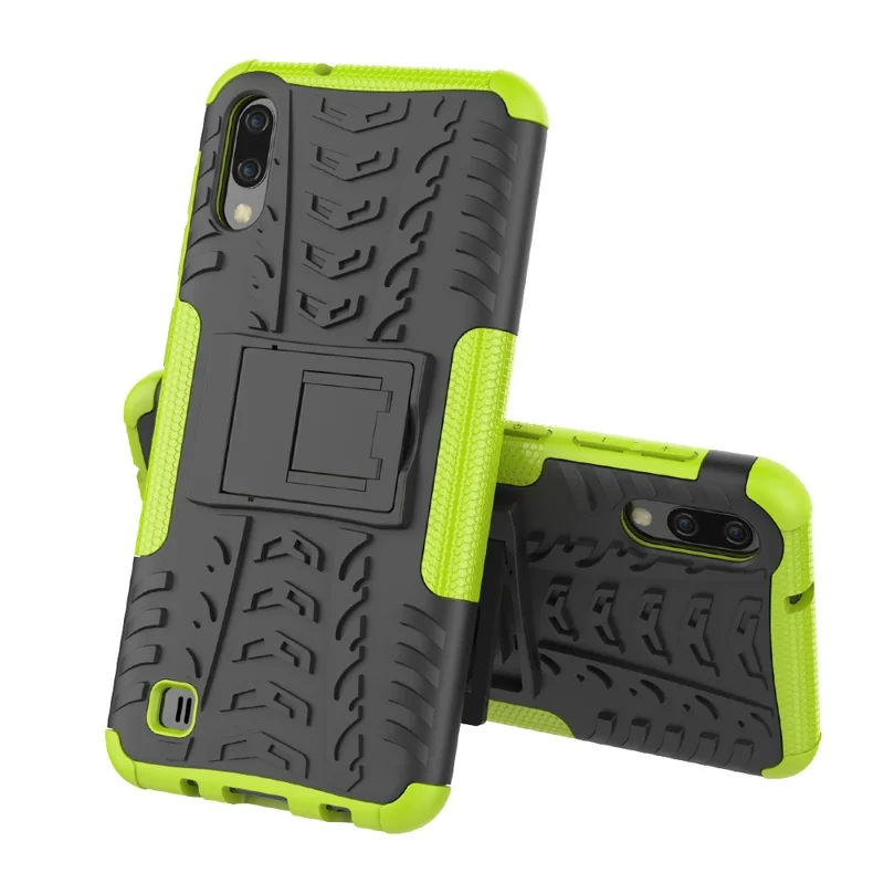 2-in-1 Tyre Pattern PC + TPU Hybrid Mobile Phone Case with Kickstand for Samsung Galaxy M10 / A10 - Green