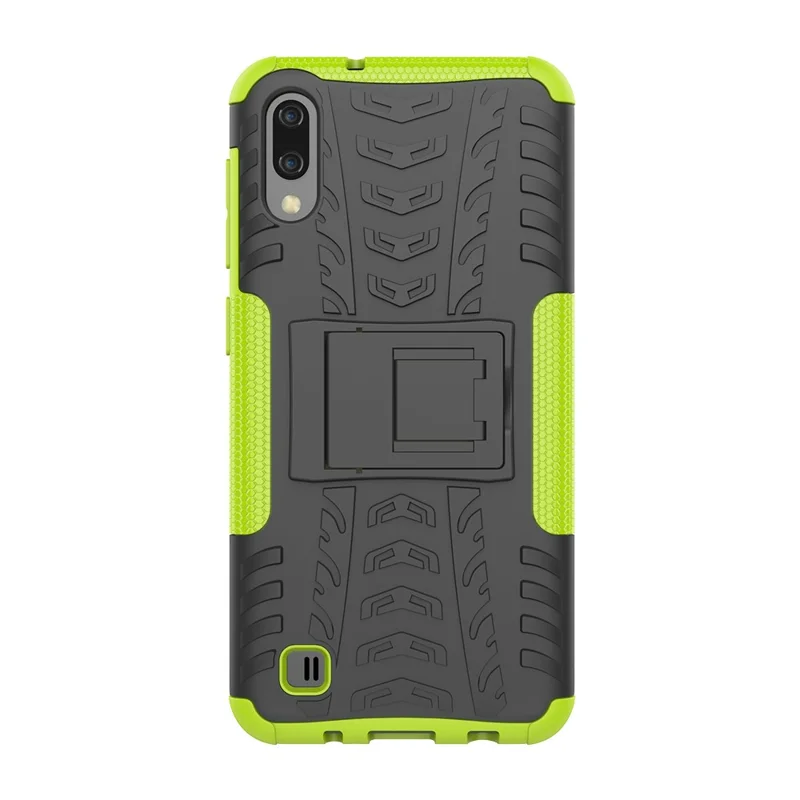 2-in-1 Tyre Pattern PC + TPU Hybrid Mobile Phone Case with Kickstand for Samsung Galaxy M10 / A10 - Green