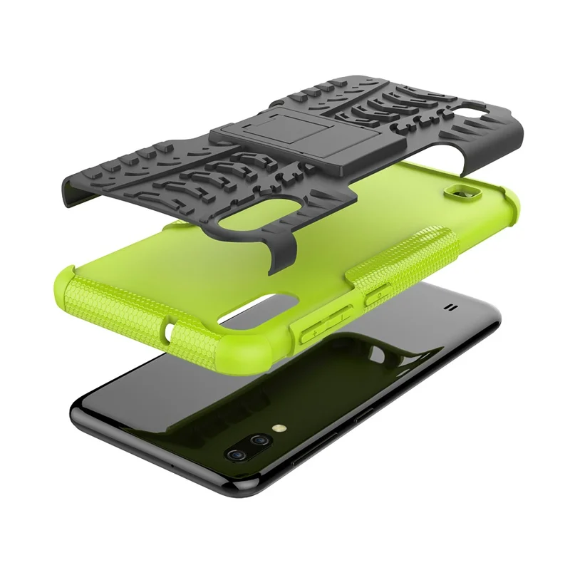 2-in-1 Tyre Pattern PC + TPU Hybrid Mobile Phone Case with Kickstand for Samsung Galaxy M10 / A10 - Green