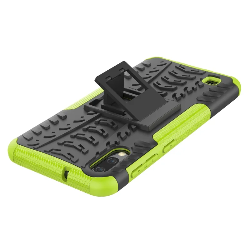 2-in-1 Tyre Pattern PC + TPU Hybrid Mobile Phone Case with Kickstand for Samsung Galaxy M10 / A10 - Green