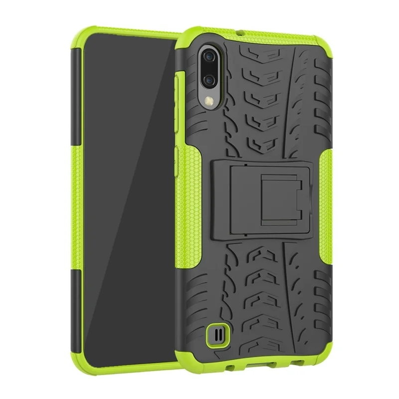 2-in-1 Tyre Pattern PC + TPU Hybrid Mobile Phone Case with Kickstand for Samsung Galaxy M10 / A10 - Green