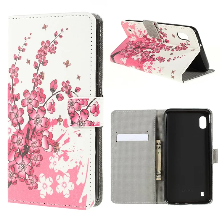 Modèle D'impression PU en Cuir Cellulaire de Téléphone Portable Pour Samsung Galaxy A10 - Fleur de Prune