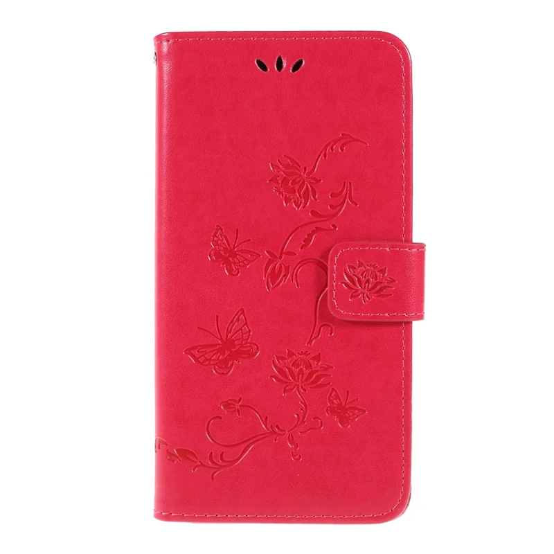 Imprint Butterfly Flower PU Leather Flip Stand Phone Case for Samsung Galaxy A10 - Rose