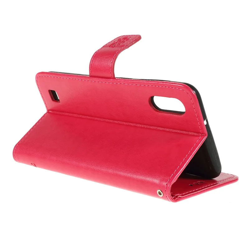 Imprint Butterfly Flower PU Leather Flip Stand Phone Case for Samsung Galaxy A10 - Rose