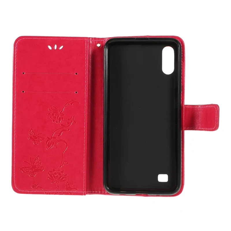Imprint Butterfly Flower PU Leather Flip Stand Phone Case for Samsung Galaxy A10 - Rose
