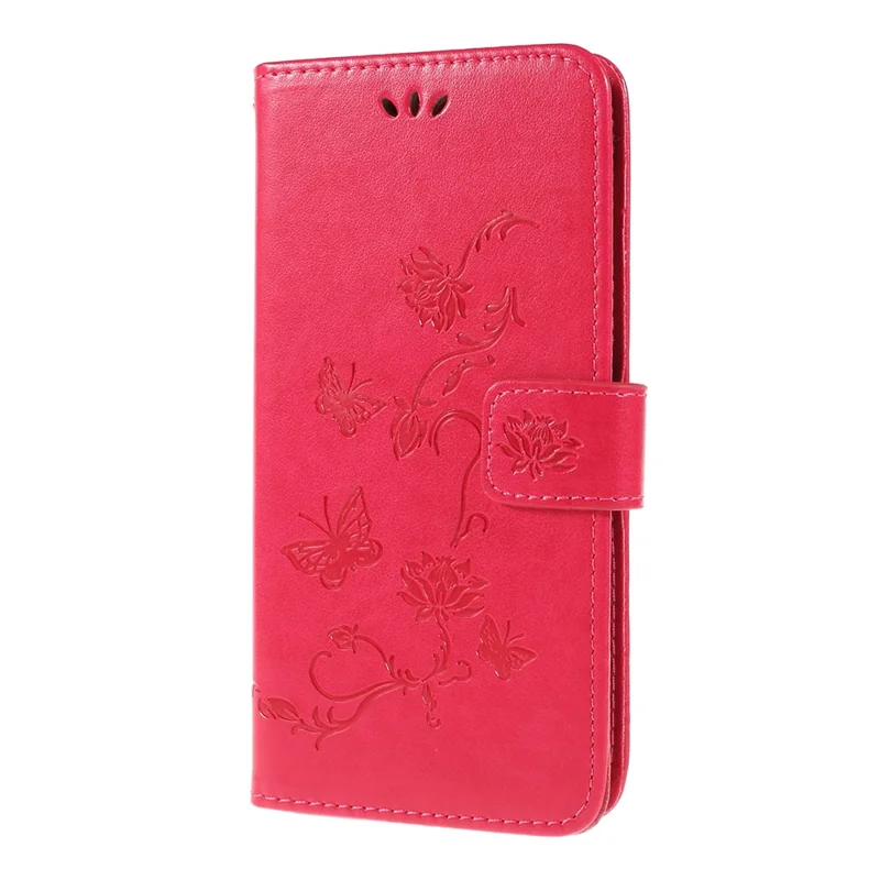 Imprint Butterfly Flower PU Leather Flip Stand Phone Case for Samsung Galaxy A10 - Rose