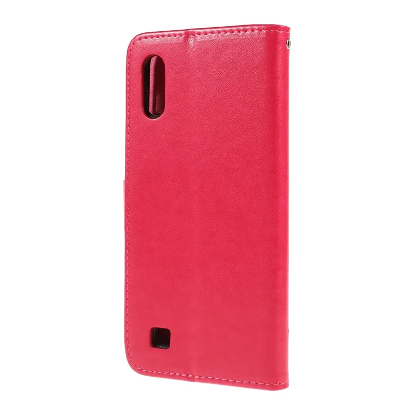 Imprint Butterfly Flower PU Leather Flip Stand Phone Case for Samsung Galaxy A10 - Rose