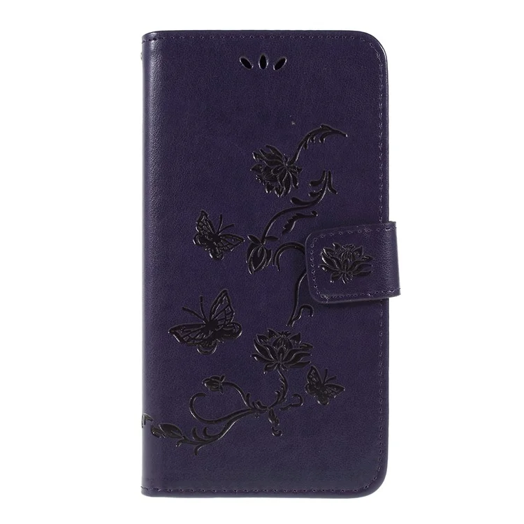 Impressum Butterfly Flower PU Leder Flip Ständer Telefon Hülle Für Samsung Galaxy A10 - Dunkelviolett