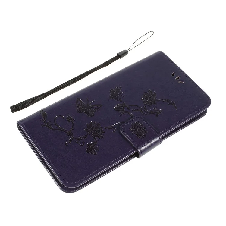 Impronta Butterfly Flower PU Leather Flip Stand Telefono Custodia Per Samsung Galaxy A10 - Viola Scuro