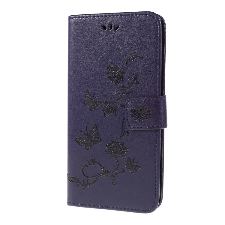 Impronta Butterfly Flower PU Leather Flip Stand Telefono Custodia Per Samsung Galaxy A10 - Viola Scuro