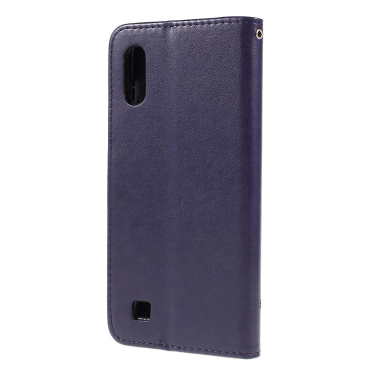 Impronta Butterfly Flower PU Leather Flip Stand Telefono Custodia Per Samsung Galaxy A10 - Viola Scuro