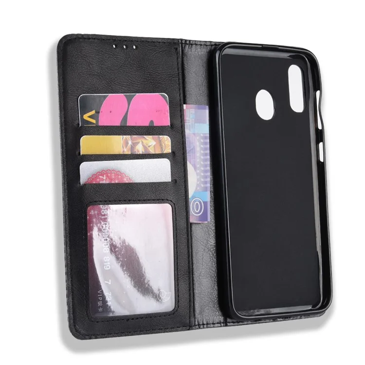 Auto-absorbierte Vintage-Leder-Geldbörsen-Gehäuseabdeckung Für Samsung Galaxy A40 - Schwarz