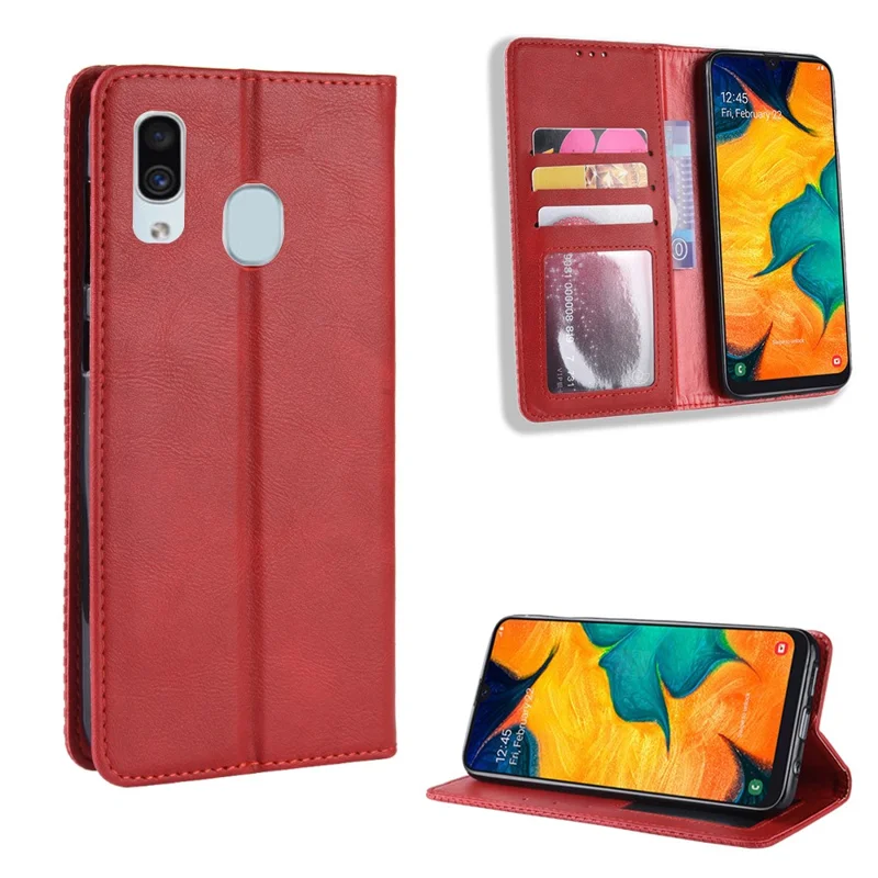 Auto-absorbed Vintage Leather Wallet Case Cover for Samsung Galaxy A40 - Red