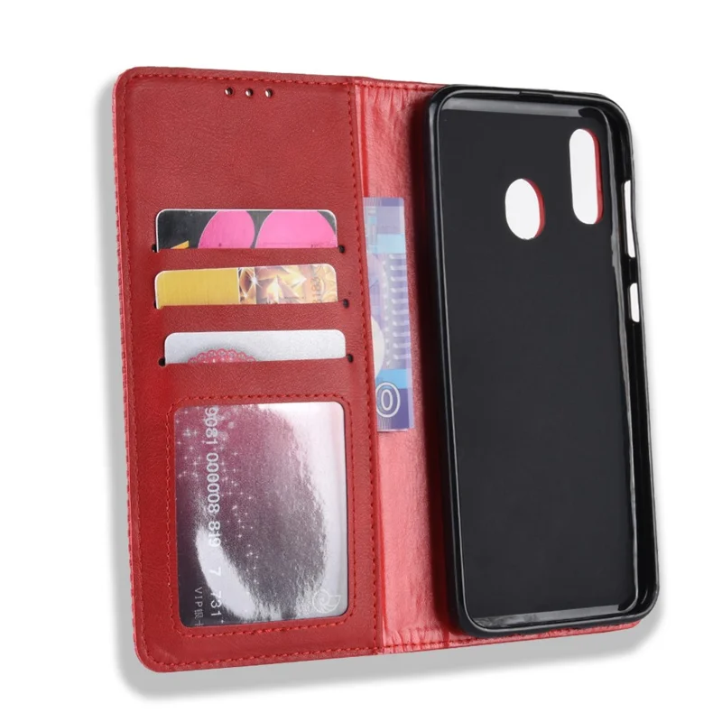 Auto-absorbed Vintage Leather Wallet Case Cover for Samsung Galaxy A40 - Red