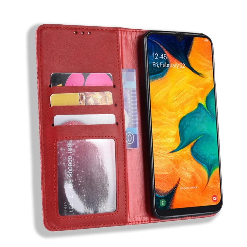 Auto-absorbed Vintage Leather Wallet Case Cover for Samsung Galaxy A40 - Red