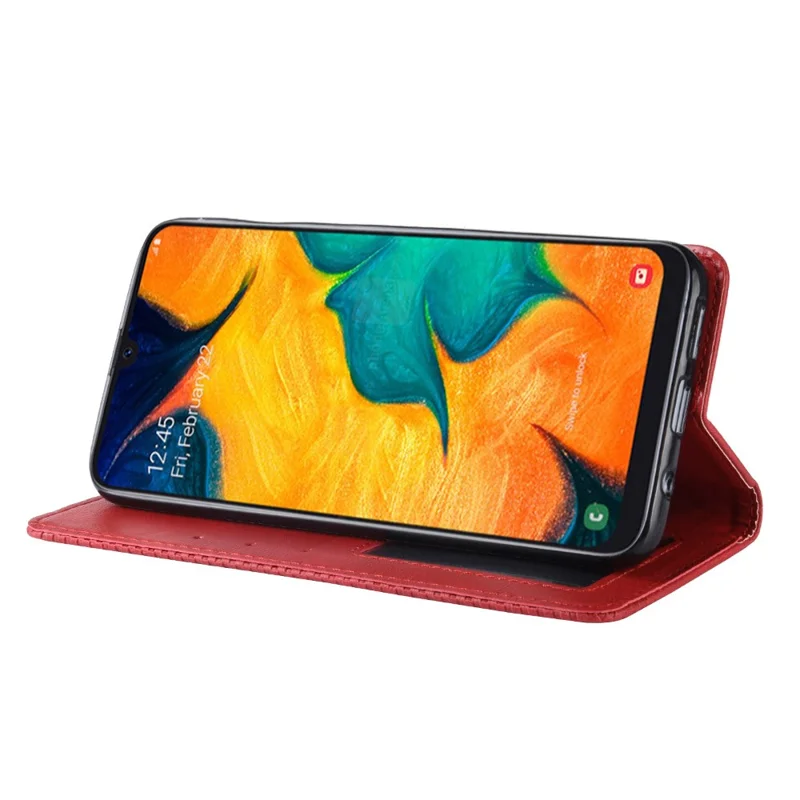 Auto-absorbed Vintage Leather Wallet Case Cover for Samsung Galaxy A40 - Red