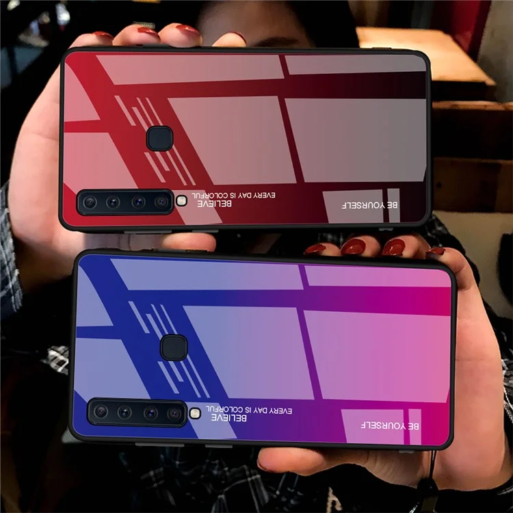 Gradient Color Glass + PC + TPU Hybrid Cover for Samsung Galaxy A9 (2018)/A9 Star Pro/A9s - Red