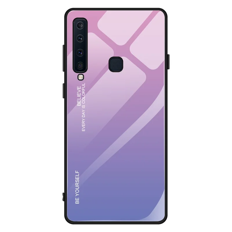Gradient Color Glass + PC + TPU Hybrid Cover for Samsung Galaxy A9 (2018)/A9 Star Pro/A9s - Pink / Purple