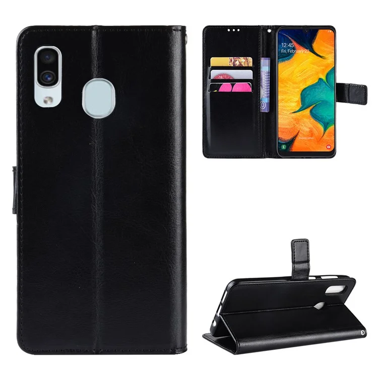 Crazy Horse Horse Wallet Защита Кожа Для Samsung Galaxy A40 - Черный