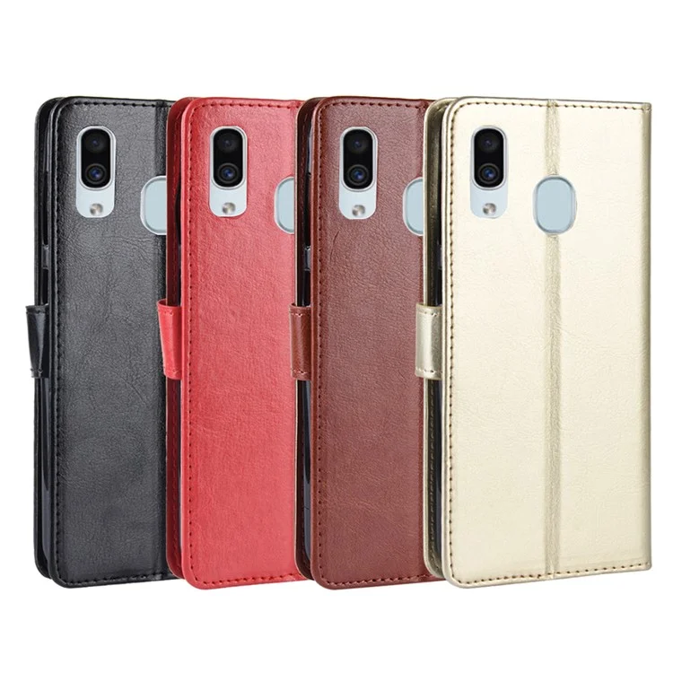 Crazy Horse Horse Wallet Защита Кожа Для Samsung Galaxy A40 - Черный