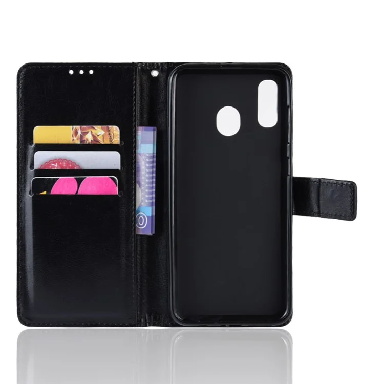 Crazy Horse Horse Wallet Защита Кожа Для Samsung Galaxy A40 - Черный
