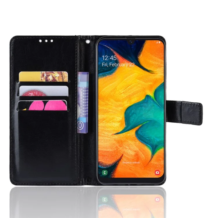 Crazy Horse Horse Wallet Защита Кожа Для Samsung Galaxy A40 - Черный