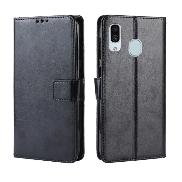 Crazy Horse Horse Wallet Защита Кожа Для Samsung Galaxy A40 - Черный