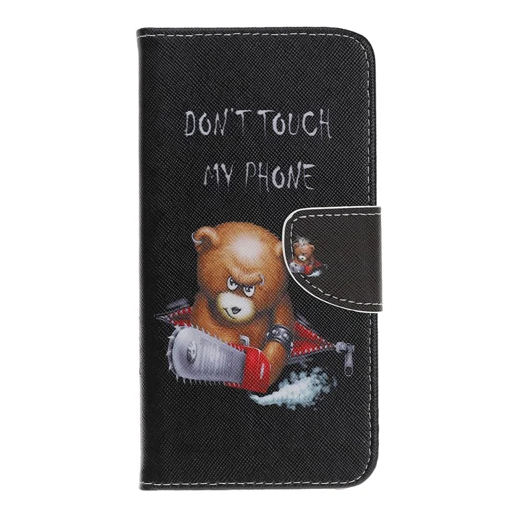 Pattern Printing Cross Texture Leather Wallet Case for Samsung Galaxy A70 - Brown Bear and Warning Words