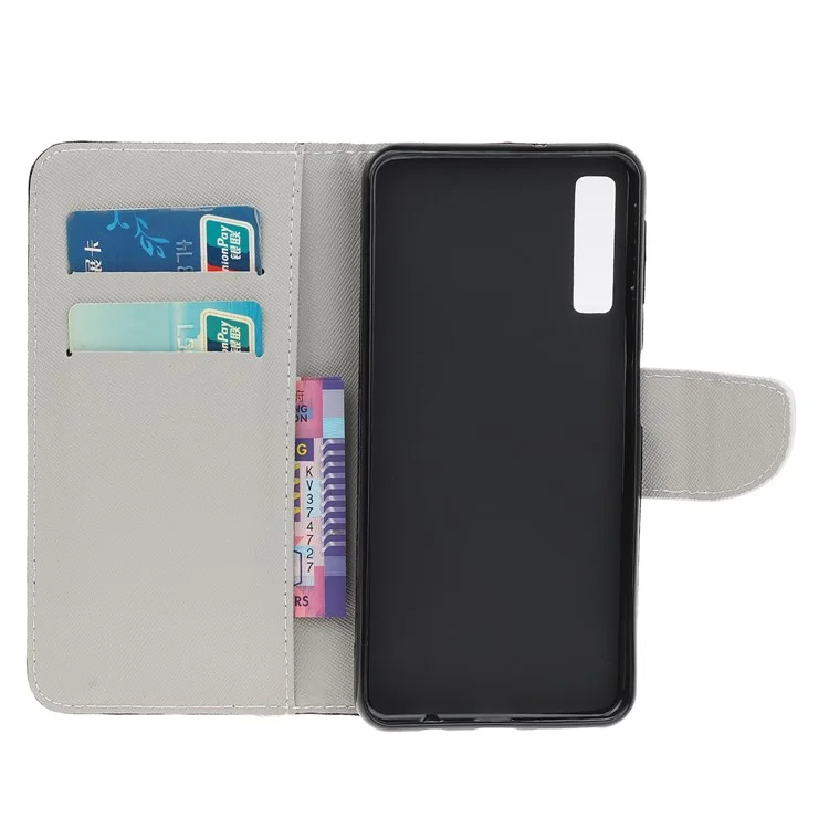 Padrão Printing Cross Texture Leather Cartet Case Para Samsung Galaxy A70 - Urso Marrom e Palavras de Aviso