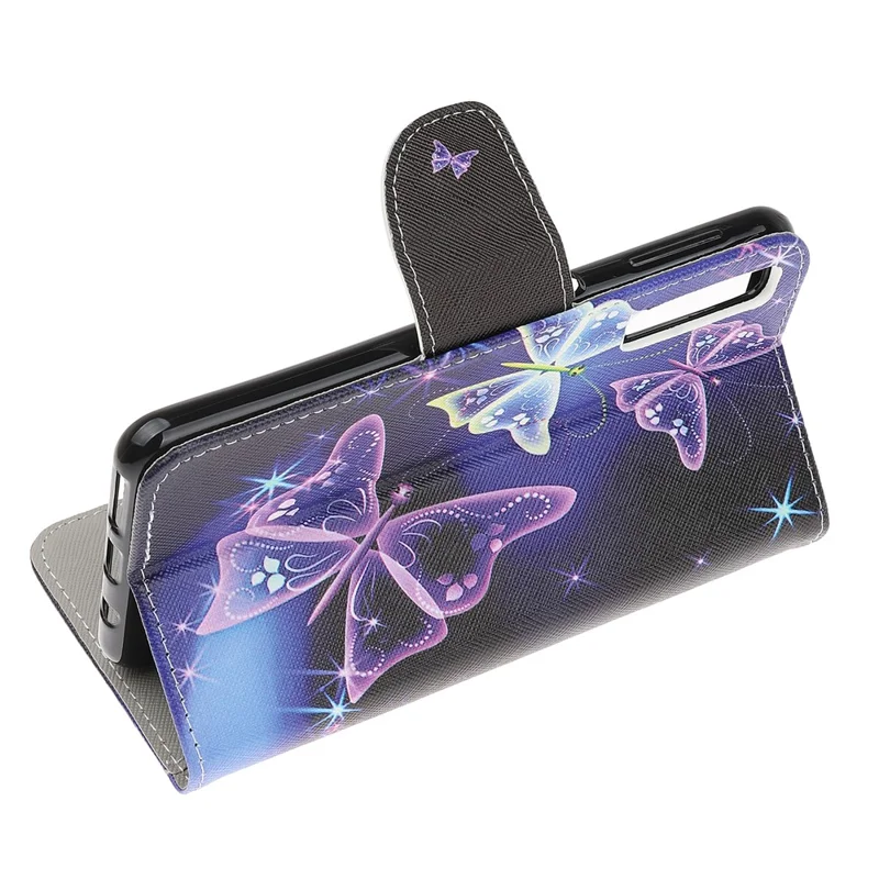 Pattern Printing Cross Texture Leather Wallet Case for Samsung Galaxy A70 - Vivid Butterflies